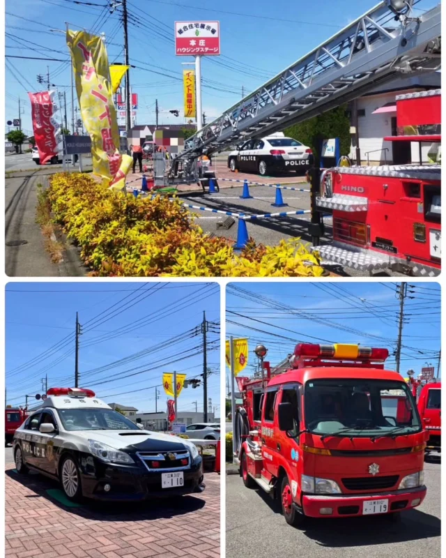 🚒🚒🚓

5月11日(日)  #本庄ハウジングステージ での はしご車搭乗体験、消防車＆パトカー なりきり撮影会 準備完了しました。

皆さんのお越しをお待ちしてます。

#フィールドサービス #はしご車 #救急車 #消防車 #パトカー #白バイ #貸切バス #搭乗体験 #はたらくくるま #劇用車